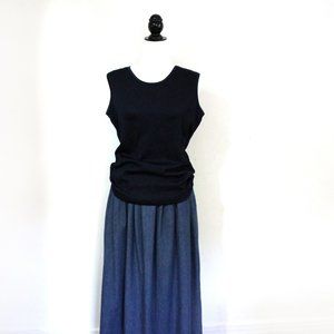 Vintage Navy Sleeveless Micropleat Top, Navy Blue Popcorn Top